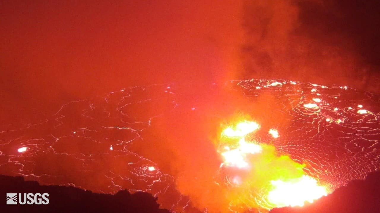 General view of lava surfacing on the Halema'uma'u crater of Kilauea volcano in Kilauea, Hawaii, U.S., in this still image provided by the USGS surveillance camera. (Image: USGS/Reuters)