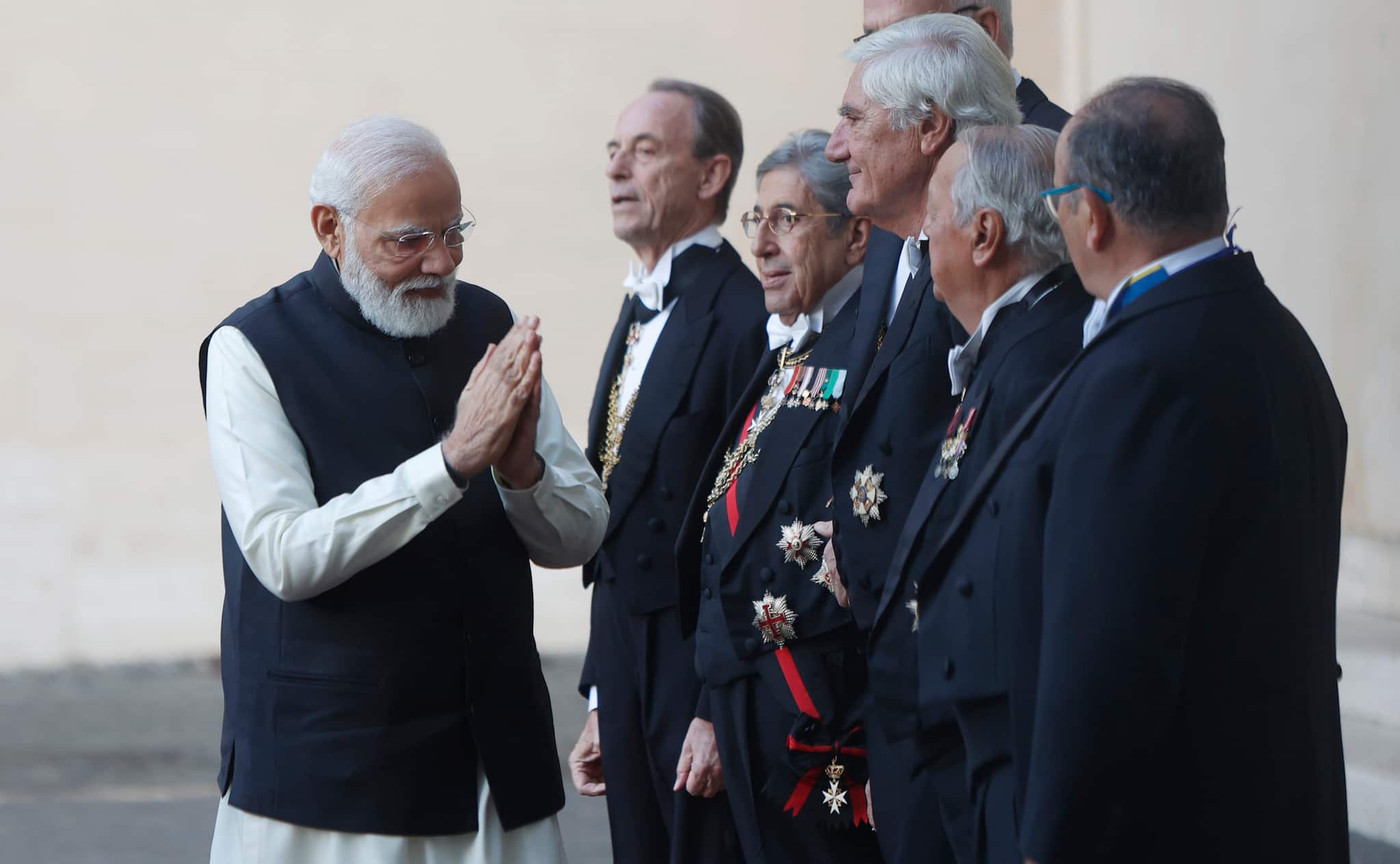 India's Prime Minister Narendra Modi, left, arrives for a meeting with Pope Francis at the Vatican, Saturday, Oct. 30, 2021. (AP Photo/Riccardo De Luca)