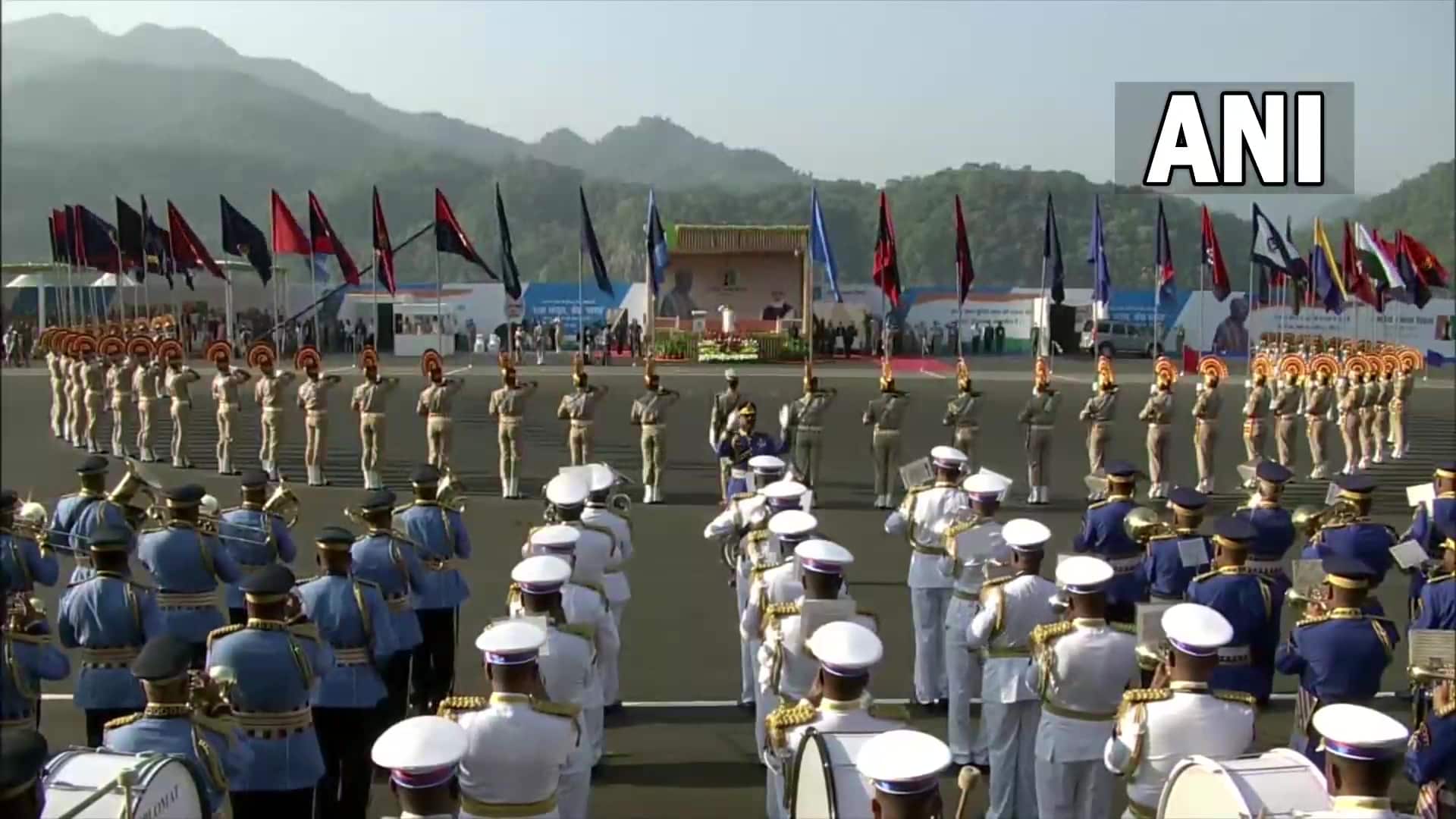 Union Home Minister Amit Shah also presided over a parade in which paramilitary and Gujarat police personnel participated. As per the PIB release, 75 cyclists from ITBP, SSB, CISF, CRPF and BSF, who have traveled around 9,000 kilometres from various parts of the country, and 101 motorcyclists from the police forces of Tripura, Tamil Nadu, Jammu and Kashmir and Gujarat, who have traveled to Kevadia after covering around 9,200 kms, will also take part in the parade. (Image Source: ANI)