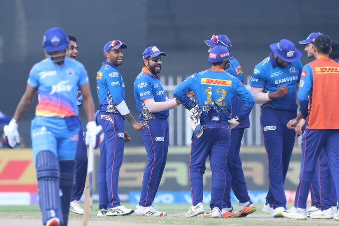 Delhi Capitals' also lost early wickets with Shikhar Dhawan getting run out on a direct throw from Kieron Pollard. (Image: IPL/BCCI) Delhi Capitals' also lost early wickets with Shikhar Dhawan getting run out on a direct throw from Kieron Pollard. (Image: IPL/BCCI)