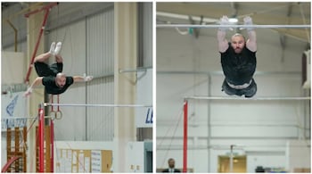 Ashley Watson broke record with epic six-metre backflip between bars.