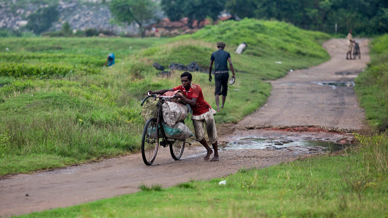 A local man carries sacks of coal on his bicycle taken from open coal field at Dhanbad district in Jharkhand. (PC-Reuters)