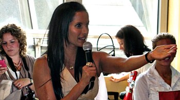 Model and food expert Padma Lakshmi says she asks guests to help with something small - like making the salad - to break the ice at a party. (Image: 2001, by Meg Lessard via Wikimedia Commons 2.0)