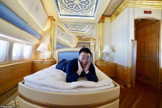 Sam Chui flew on a VIP 747 aircraft that once belonged to the royal family of Qatar in 2019.