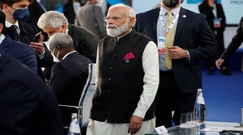 India's Prime Minister Narendra Modi arrives for a roundtable meeting during the G20 summit in Rome, Italy (REUTERS/Remo Casilli)