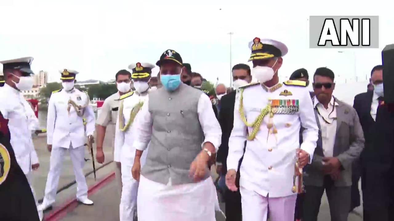 Hon'ble Raksha Mantri (Defence Minister) Rajnath Singh arrives for the commissioning of INS Visakhapatnam. The destroyer class ship has been constructed with indigenous steel DMR 249A.  Hon'ble Raksha Mantri (Defence Minister) Rajnath Singh arrives for the commissioning of INS Visakhapatnam. The destroyer class ship has been constructed with indigenous steel DMR 249A.
