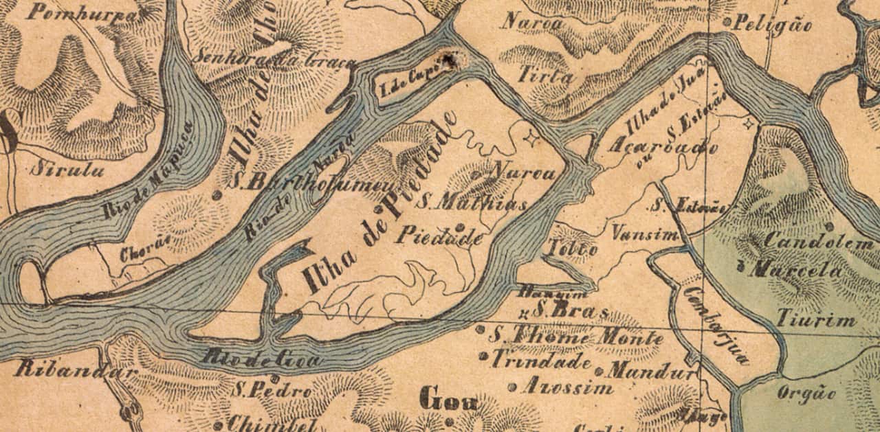1814 map showing the Island of Divar (formerly known as Ilha de Piedade), part of Portuguese India. (Image: Avinash Cabral via Wikimedia Commons 4.0)
