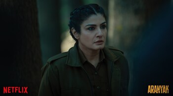 Raveena Tandon as Kasturi Dogra in 'Aranyak', streaming on Netflix.
