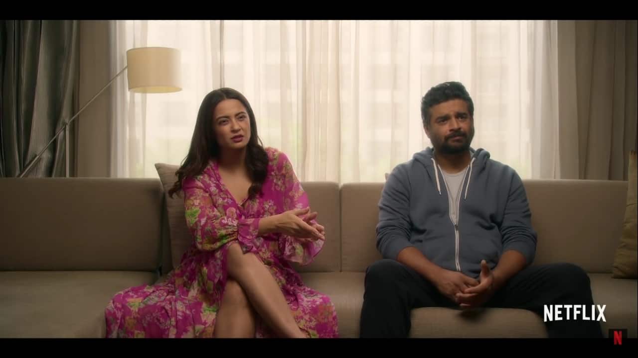 Surveen Chawla and R. Madhavan in "Decoupled". (Image: screen grab)