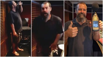 Neville Sharp attempts to create a Guinness World Record for the loudest burp (male). (Image credit: Guinness World Records)