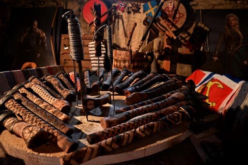A display of axes and knives at workshop belonging to Stipe Pleic, also known by his Viking nickname of Ragnar Kavurson, in the western-Bosnian town of Tomislavgrad.
