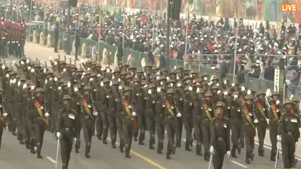 The Assam Regiment contingent marches down the Rajpath on Republic Day. This contingent comprises troops from all seven North Eastern States. It has been a three-time winner of Republic Day Parade. The Assam Regiment contingent marches down the Rajpath on Republic Day. This contingent comprises troops from all seven North Eastern States. It has been a three-time winner of Republic Day Parade.
