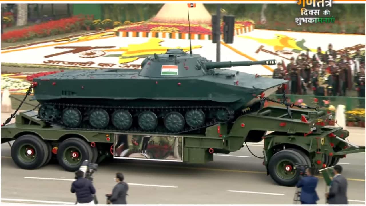 Detachments of Centurion Tank, PT-76, MBT Arjun MK-I, and APC Topaz participate in the parade at the Rajpath in Delhi. Detachments of Centurion Tank, PT-76, MBT Arjun MK-I, and APC Topaz participate in the parade at the Rajpath in Delhi.