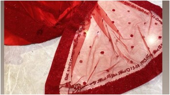 Social media users were moved by Suvanya, the bride, getting her father's words embroidered on her veil. (Image posted on Instagram by somehwhatsuvv)