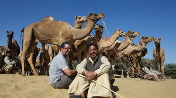 Director Anup Singh with Irrfan Khan during the shoot of 'The Song of Scorpions'.