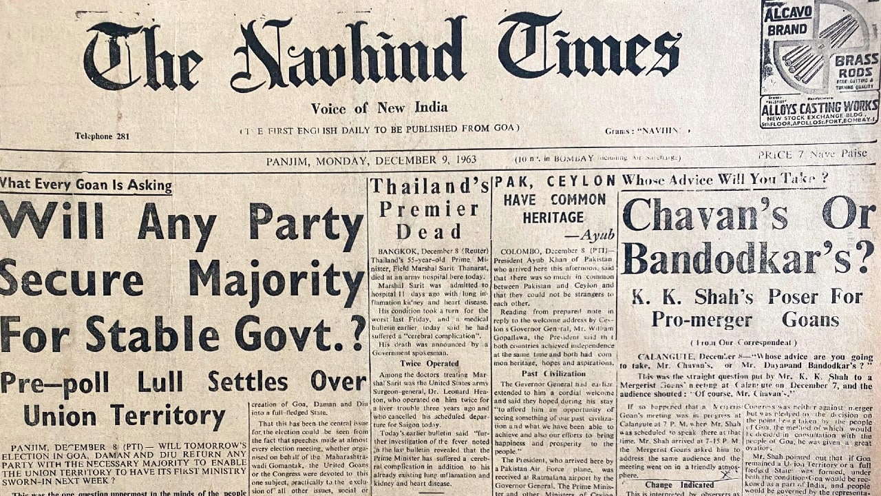 The Navhind Times’ front page on December 9, 1963.