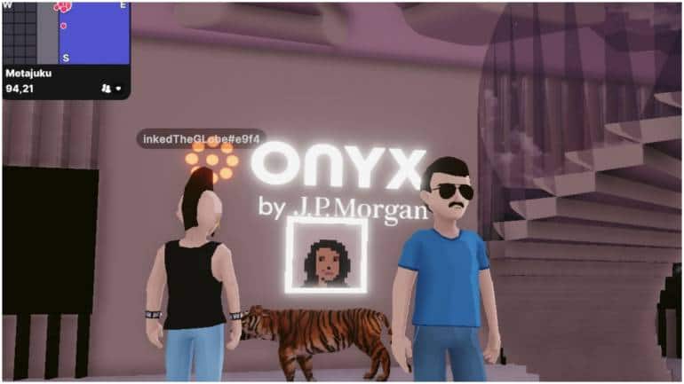 JPMorgan world&#39;s first bank in metaverse. Tiger greets visitors in the  lounge