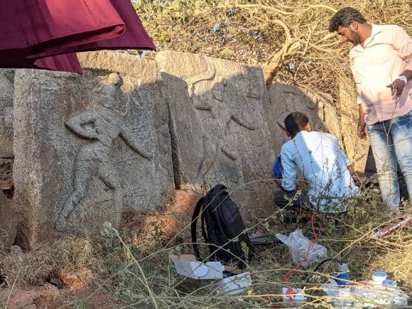 3D scan of a 9th-century Sambayya hero stone at KR Puram (Image: Mythic Society, Bengaluru)