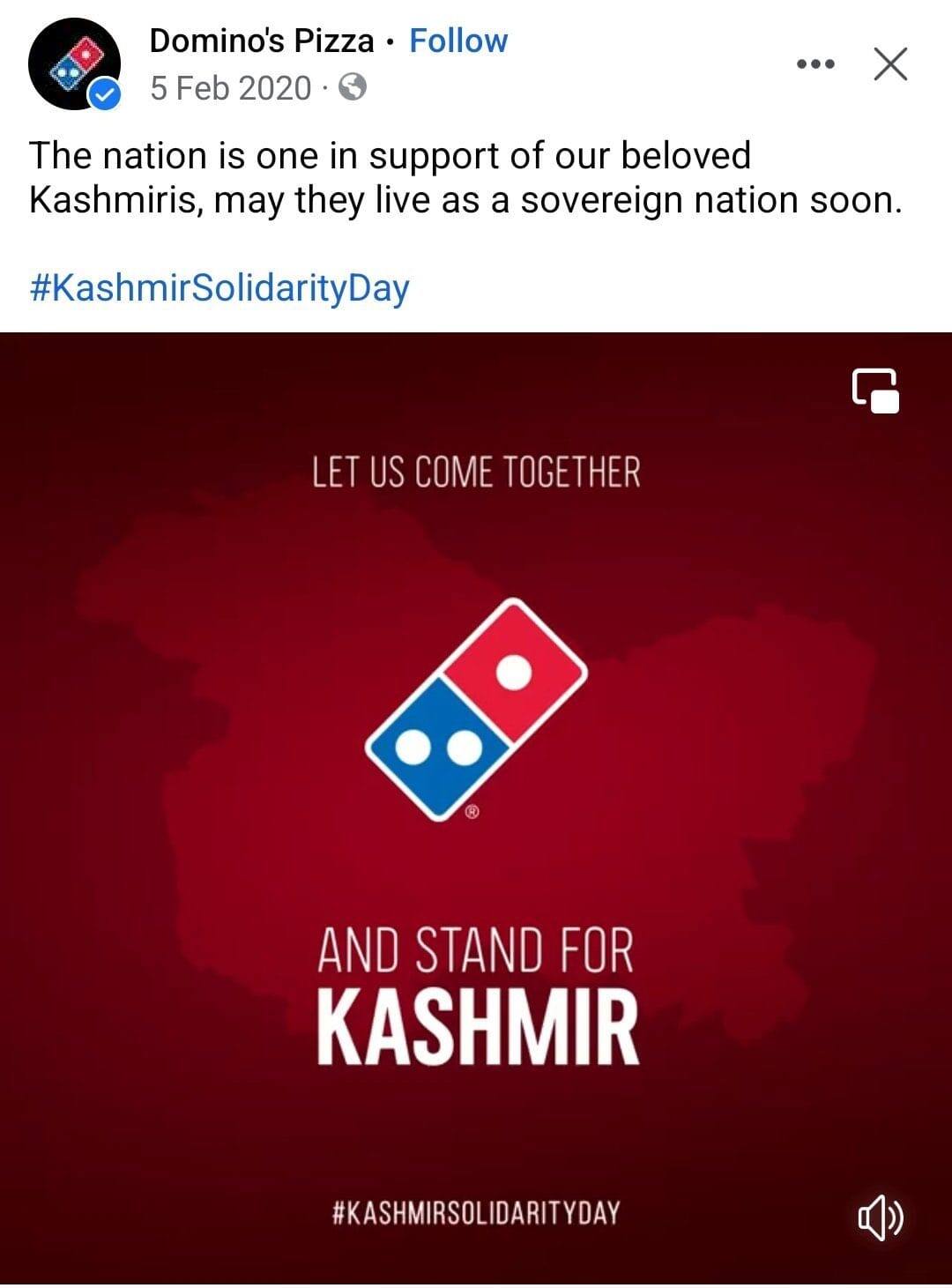 Kashmir Day Dominos controversy calls for brand boycott on Social Media