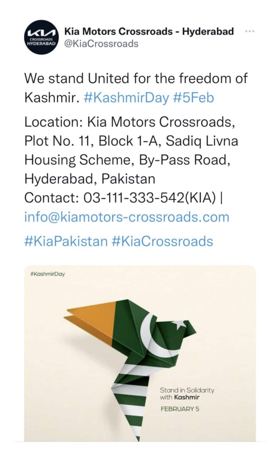 Kashmir Day Kia Motors controversy calls for brand boycott on Social Media