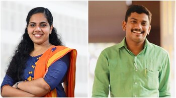 Thiruvananthapuram mayor Arya Rajendran and CPI(M) MLA Sachin Dev have known each other since their days as activists of the Students Federation of India. (Images: Twitter and Facebook)