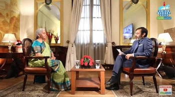 Finance Minister Nirmala Sitharaman with Network18 Editor-in-Chief Rahul Joshi.