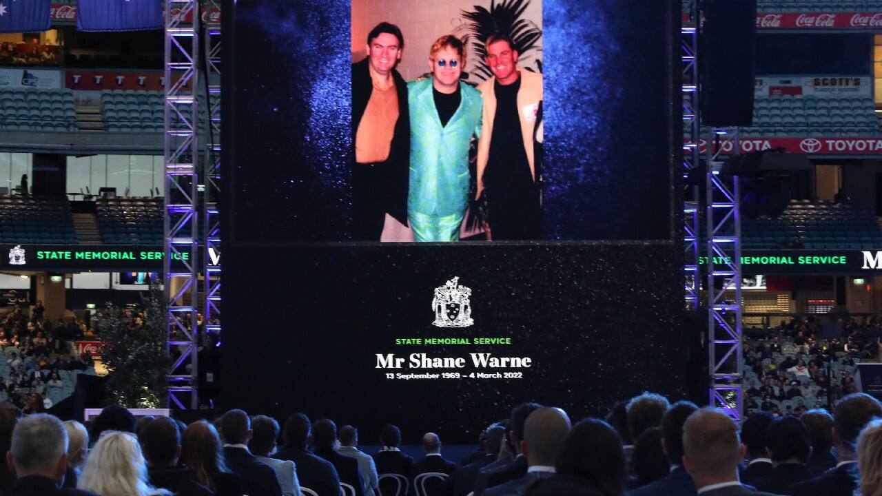 Elton John dedicated a rendition of “Don’t Let the Sun Go Down on Me” to Warne’s children — Brooke, Summer and Jackson — who were among the crowd that included Australian Prime Minister Scott Morrison. (Image: AP) Elton John dedicated a rendition of “Don’t Let the Sun Go Down on Me” to Warne’s children — Brooke, Summer and Jackson — who were among the crowd that included Australian Prime Minister Scott Morrison. (Image: AP)