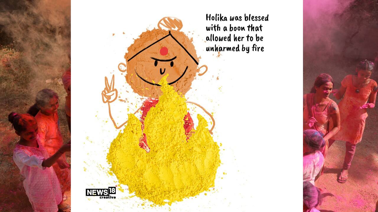 Holika was blessed with a boon that allowed her to be unharmed by fire. (Image: News18 Creative) Holika was blessed with a boon that allowed her to be unharmed by fire. (Image: News18 Creative)