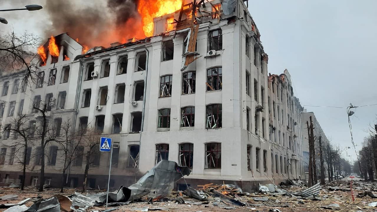 A view shows the area near National University after shelling in Kharkiv, Ukraine, in this handout picture released March 2. (Image: Reuters) A view shows the area near National University after shelling in Kharkiv, Ukraine, in this handout picture released March 2. (Image: Reuters)