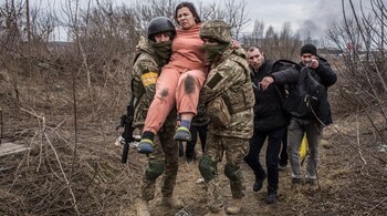 Shelling also continued in the suburbs of Kyiv, including Irpin, which has been cut off from electricity, water and heating for three days. (Source: AP)