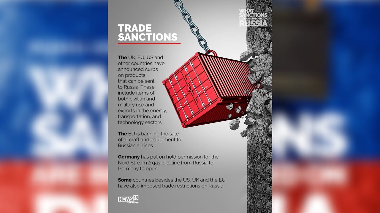The UK, EU, US and other countries have announced curbs on products that can be sent to Russia. These include items of both civilian and military use and exports in the energy, transportation, and technology sectors. (Image: News18 Creative)