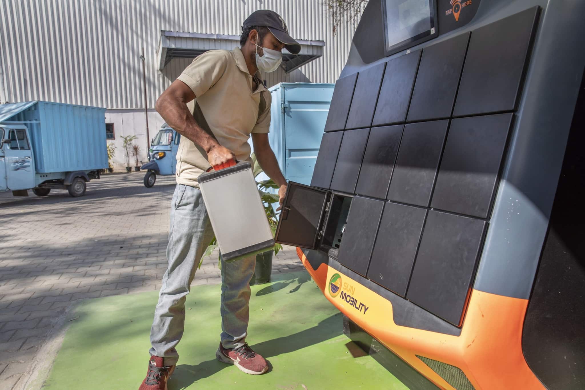 A Sun Mobility battery-swapping station in Bengaluru. Photographer: Samyukta Lakshmi/Bloomberg