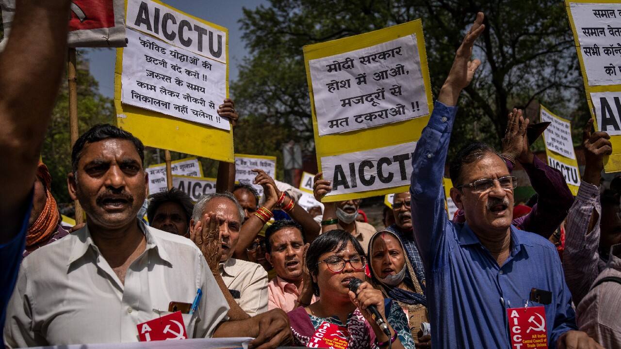 “Modi government has only one point, that it wants to hide its economic criminality under the garb of communalism and religion,” said Swadesh Dev Roye, a top official with the Centre of Indian Trade Unions. (Image: AP)