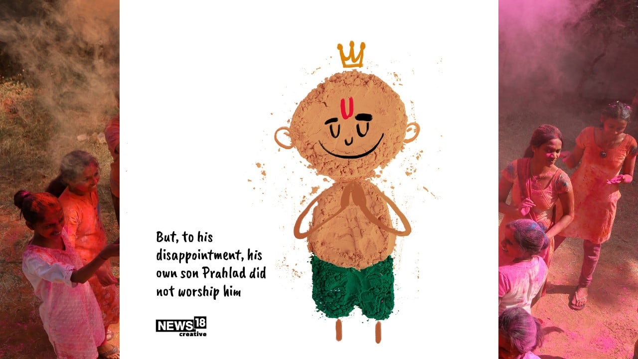 But, to his disappointment, his own son Prahlad did not worship him. (Image: News18 Creative) But, to his disappointment, his own son Prahlad did not worship him. (Image: News18 Creative)