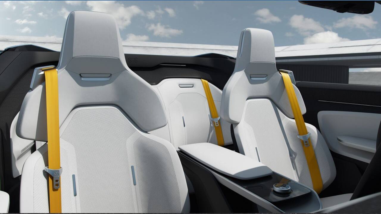 To do this, Polestar has taken away what they call the ‘foot garage’ – a well in the skateboard chassis that allows for increased legroom. This also means that it looks like rear passengers will have hard time squeezing in, but short drives should be ok. If you’re an influencer and influencing using the O2, this should be fine. (Image: Polestar)