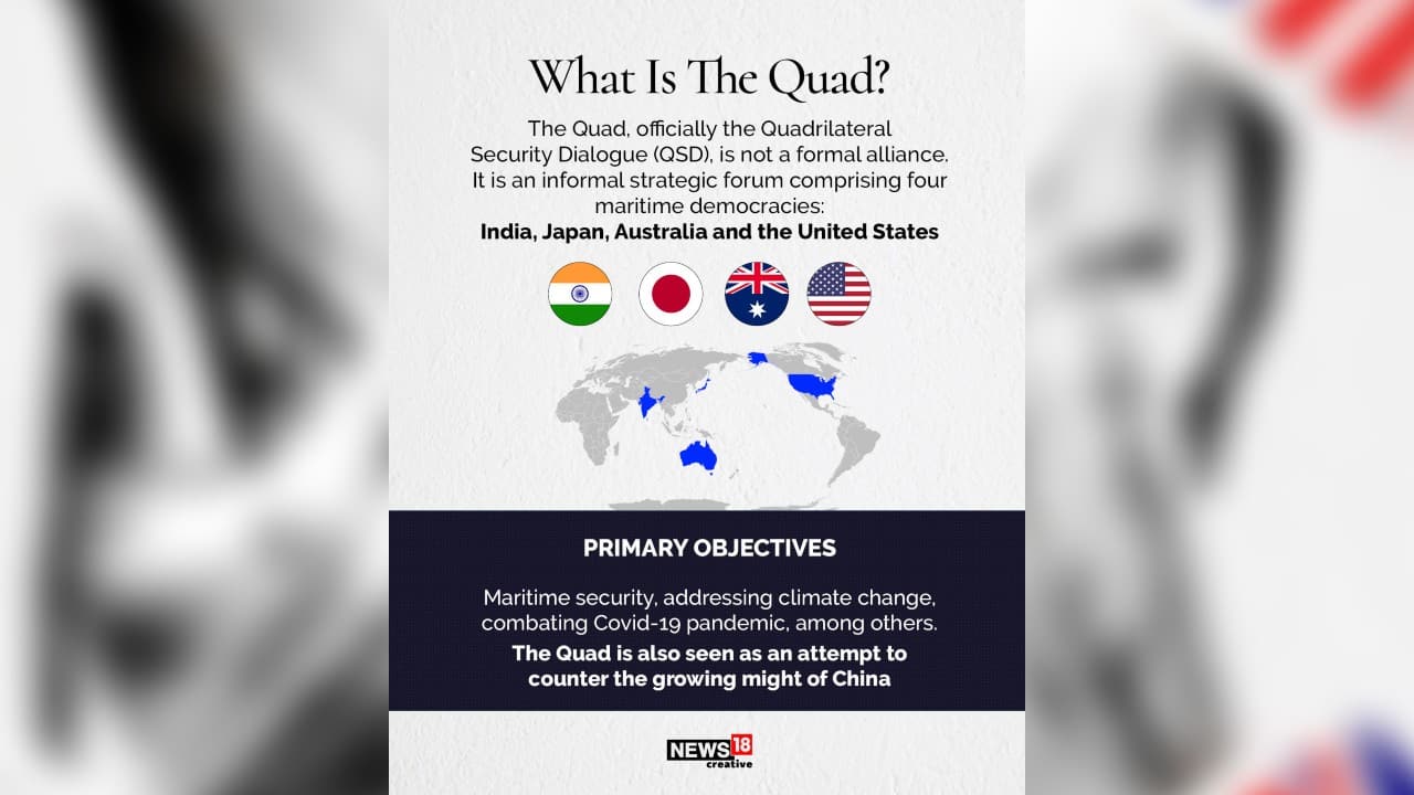 The Quadrilateral Security Dialogue is an informal strategic forum comprising four maritime democracies: India, Japan, Australia and the United States. (Image: News18 Creative)
