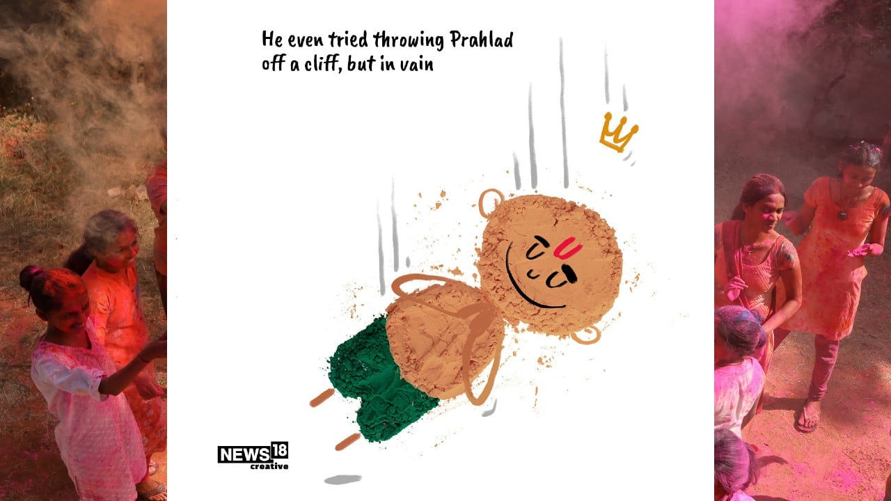 He even tried throwing Prahlad off a cliff, but in vain. (Image: News18 Creative) He even tried throwing Prahlad off a cliff, but in vain. (Image: News18 Creative)