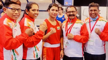 Flyweight boxer Nikhat Zareen (centre) won a gold medal at the 73rd Strandja Memorial Boxing Tournament, held in Sofia, Bulgaria. (Image via Twitter.com/Media_SAI)