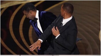 Oscars 2022: Will Smith slapped Chris Rock on stage for a joke about his wife Jada Pinkett Smith. (Image credit @sam/Twitter)