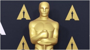 An Oscars statue is pictured at the Oscar Week: Makeup and Hairstyling, at the Samuel Goldwyn theater in Beverly Hills, California on March 26, 2022. 