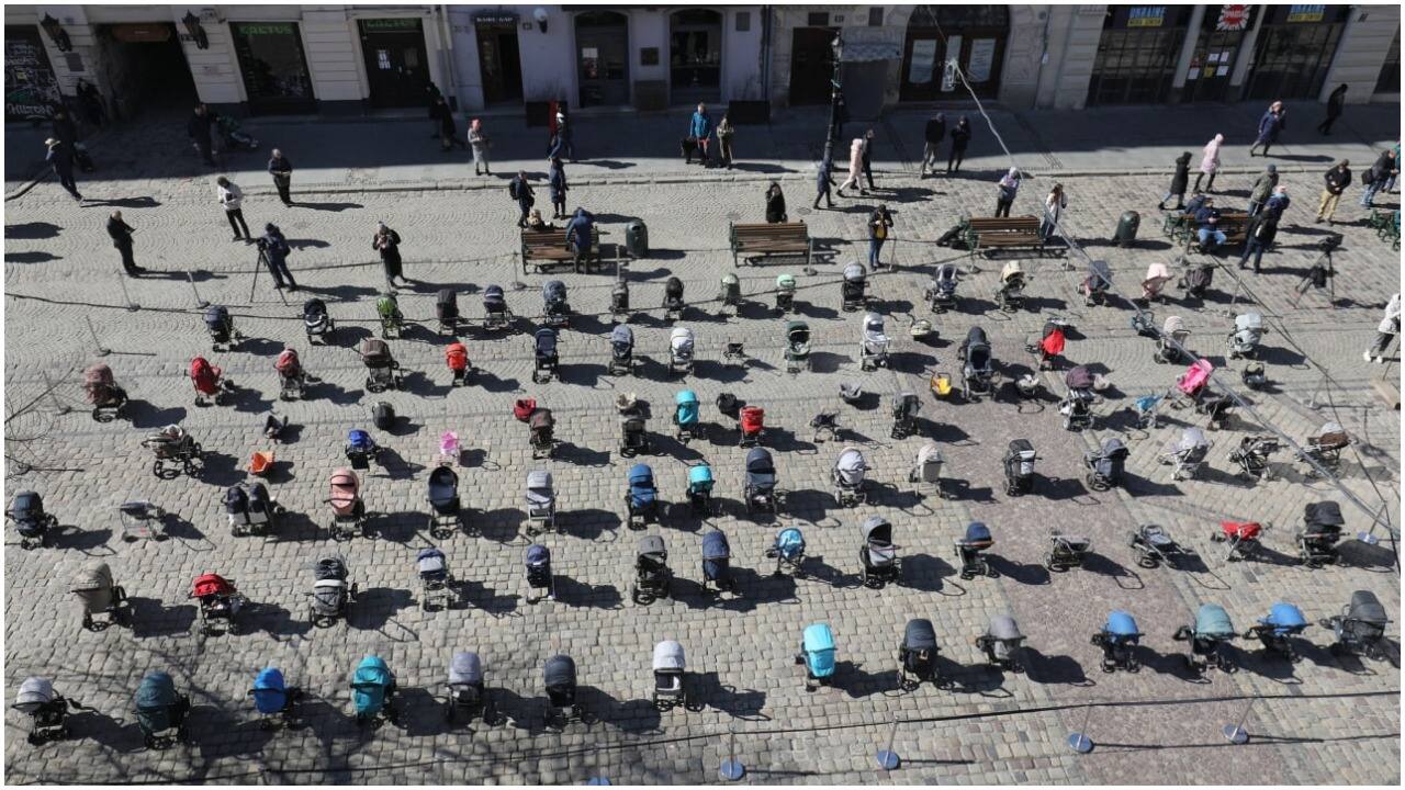 109 empty prams in city square: Ukraine's grim reminder of children killed in war 109 empty prams in city square: Ukraine's grim reminder of children killed in war