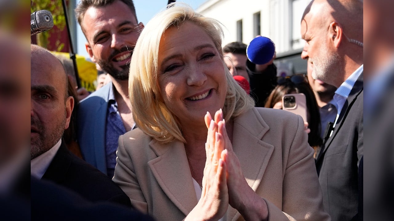 Le Pen is in the north, in Etaples, at a marketplace near Le Touquet -- a pointed choice on the final day of campaigning given that it is the constituency in which Macron himself votes. The National Rally leader displayed a combative spirit following a bitter televised debate with Macron this week that buoyed some of her polls numbers. (Image: AP)