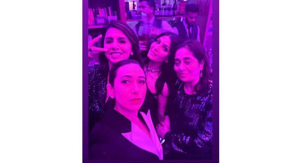 Karisma Kapoor, Riddhima Kapoor, and Neetu Kapoor at the &quot;purple&quot; party held in honour of the newly-married couple Ranbir Kapoor and Alia Bhatt, in Mumbai. (Image credit: @riddhimakpoorsahniofficial/Instagram)