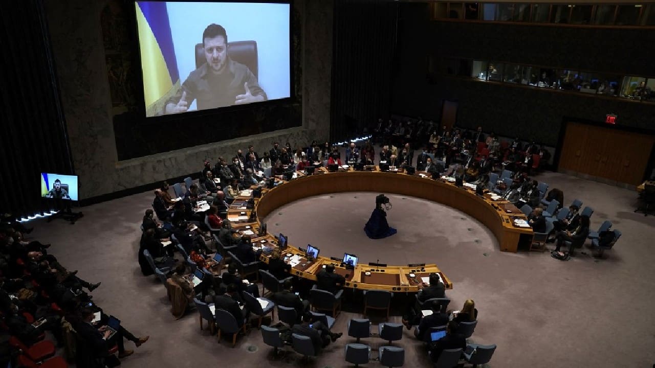Zelenskyy, in an impassioned speech by videolink from Kyiv to the 15-member Security Council, demanded stronger action as he delivered a chilling account of Putin's six-week-old war. Let’s take a look at what Ukraine’s president said in address to UNSC. (Image: AFP)