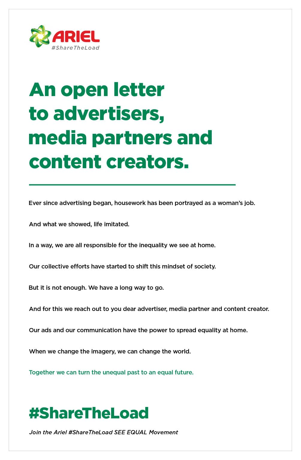 Ariel's open letter to advertiser, marketer and content creators
