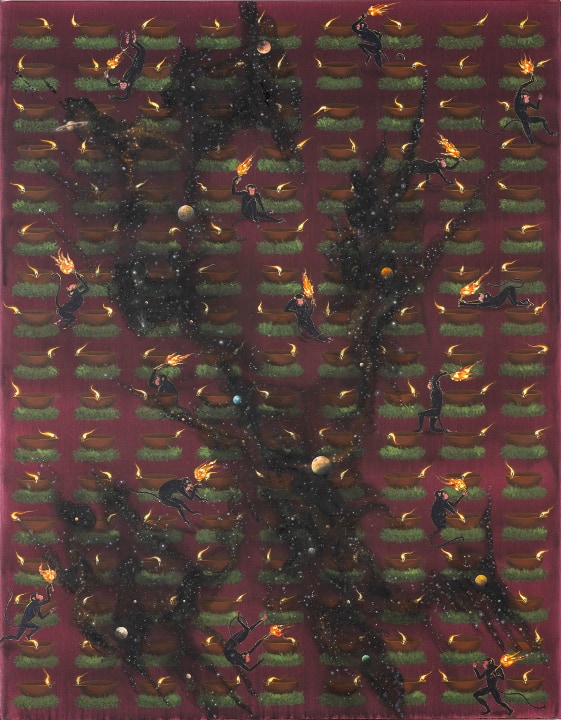 Periodical-visit-of-god-particles-Acrylic-on-canvas-137-x-107-cms-2021-N-S-Harsha
