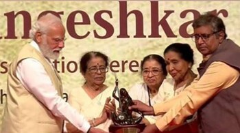 Prime Minister Narendra Modi on April 24 received the first Lata Deenanath Mangeshkar award named after the legendary singer and dedicated it to all Indians. (Image: ANI) 