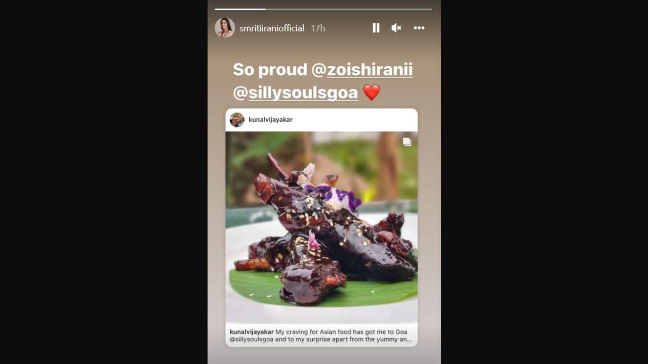 Smriti Irani instagram story for daughter Zoish Irani