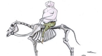 The Washington Post's cartoon features Vladimir Putin riding a horse's skeleton alluding to the Bucha massacre. (Image: @AnnTelnaes/Twitter)