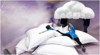 People visit the "You in the Clouds" room inside Youseum on April 4, 2022, in Solna, near Stockholm.